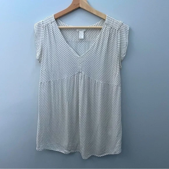 H&M Mama Maternity Top White with black Polka Dots Flutter Sleeve M​​​​​…​​ - Picture 2 of 5
